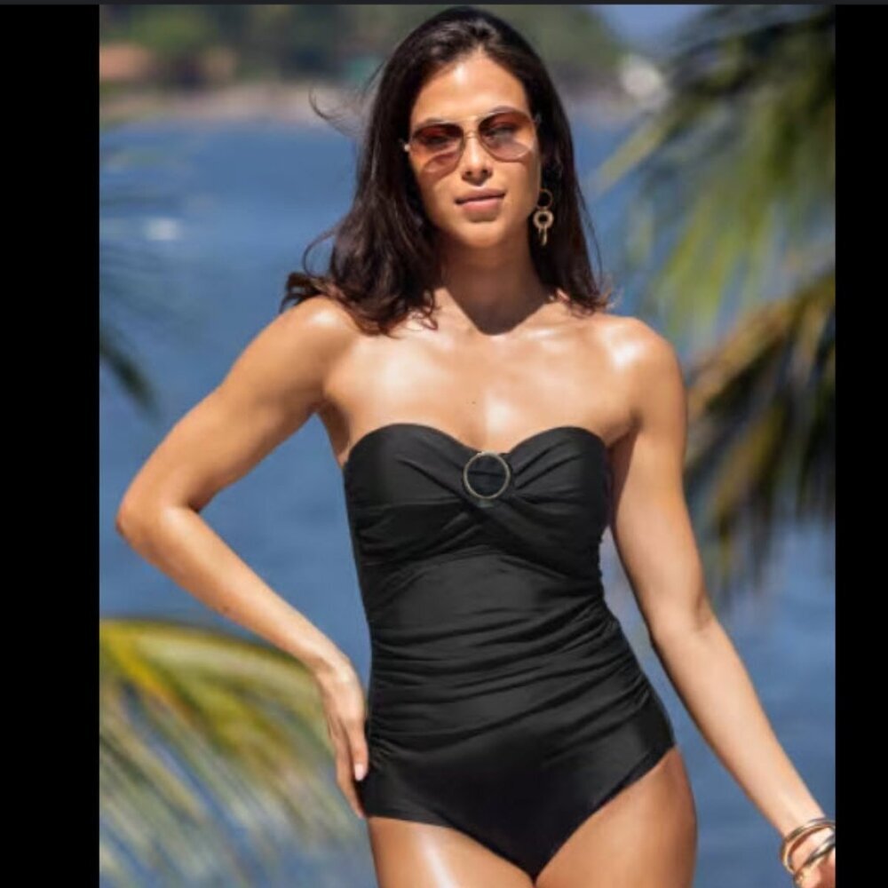 Bikini Bay Black One-Piece Swimsuit Size 12 Long Flattering Ruched Tummy Control